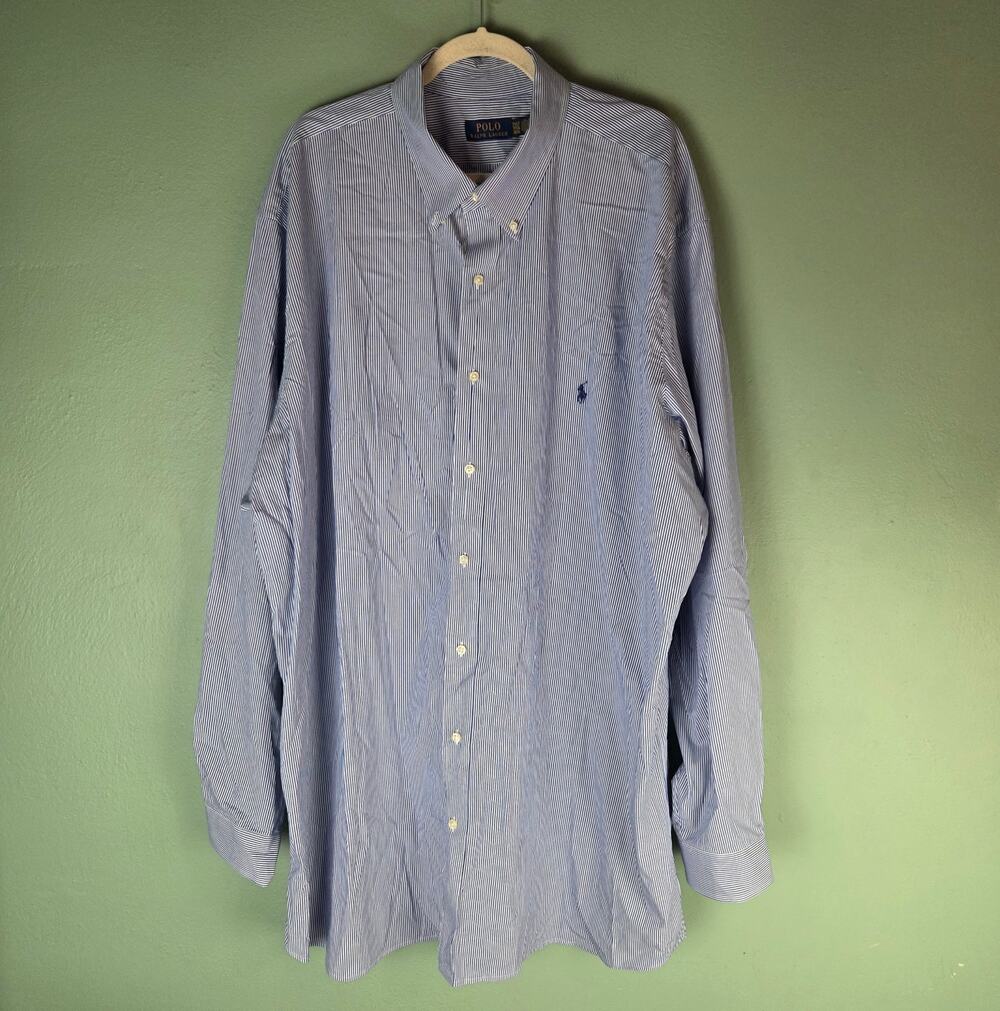 Polo Ralph Lauren Mens 3XLT Blue White Striped Button Down Long Sleeve Shirt